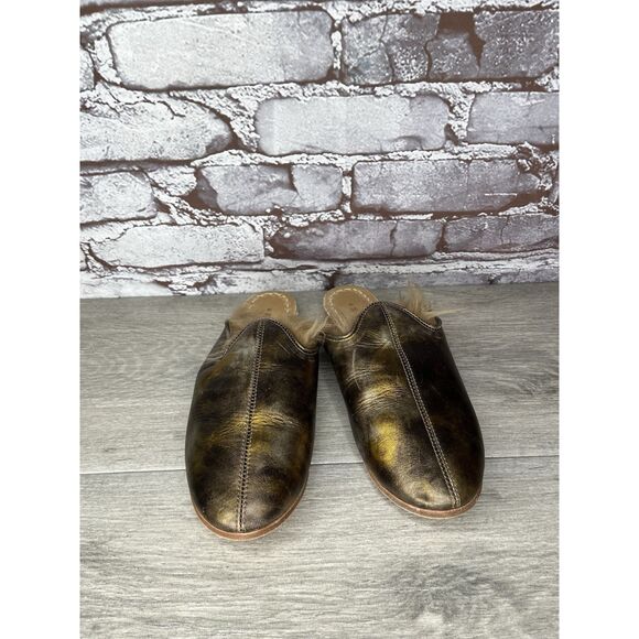 Sabah Baba Big Bend Olive Shearling Bronze Slippers Mules Flats Women 36EU/6M US - Picture 5 of 16